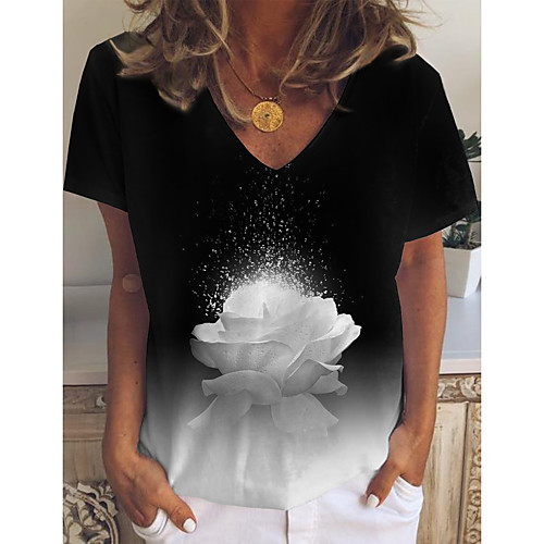 Women's T shirt Floral Color Gradient Print V Neck Tops Basic Basic Top Black
Women's T shirt Floral Color Gradient Print V Neck Tops Basic Basic Top Black