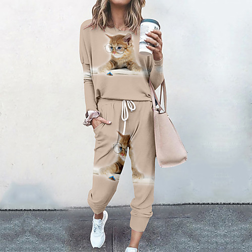 Women's Streetwear Cinched 3D Print Cat Going out Casual / Daily Two Piece Set Sweatshirt Tracksuit Pant Loungewear Drawstring Print Tops
Women's Streetwear Cinched 3D Print Cat Going out Casual / Daily Two Piece Set Sweatshirt Tracksuit Pant Loungewear Drawstring Print Tops