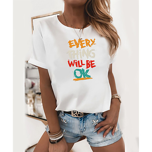 Women's T shirt Text Print Round Neck Tops 100% Cotton Basic Basic Top White
Women's T shirt Text Print Round Neck Tops 100% Cotton Basic Basic Top White