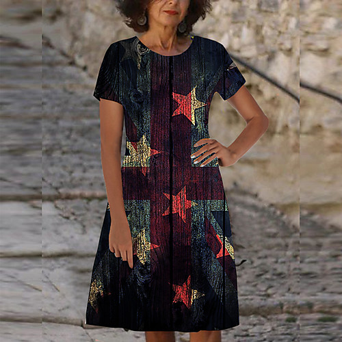 Women's Shift Dress Knee Length Dress Black Short Sleeve Flag Print Spring Summer Round Neck Casual 2021 S M L XL XXL 3XL
Women's Shift Dress Knee Length Dress Black Short Sleeve Flag Print Spring Summer Round Neck Casual 2021 S M L XL XXL 3XL