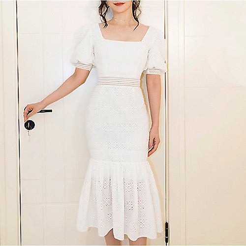 Mermaid / Trumpet Minimalist Elegant Homecoming Cocktail Party Dress Scoop Neck Short Sleeve Tea Length Cotton with Pleats 2021
Mermaid / Trumpet Minimalist Elegant Homecoming Cocktail Party Dress Scoop Neck Short Sleeve Tea Length Cotton with Pleats 2021