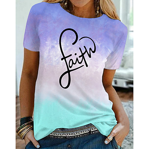 Women's T shirt Color Gradient Letter Print Round Neck Tops Basic Basic Top Blue Purple Green
Women's T shirt Color Gradient Letter Print Round Neck Tops Basic Basic Top Blue Purple Green