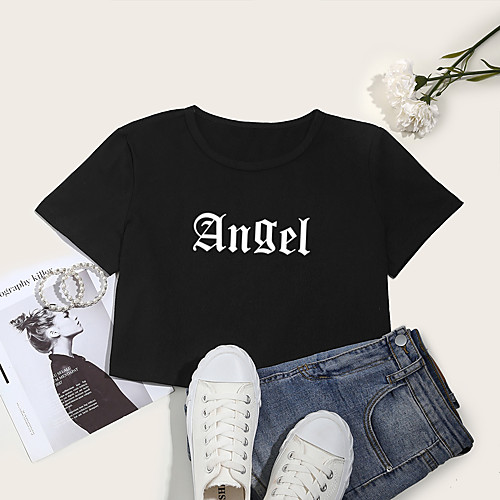 Women's Crop Tshirt Letter Print Round Neck Tops Cotton Basic Basic Top White Black
Women's Crop Tshirt Letter Print Round Neck Tops Cotton Basic Basic Top White Black