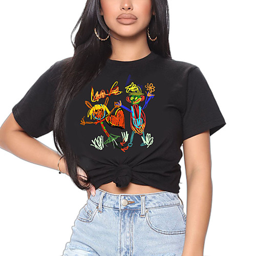 Women's T shirt Graphic Graffiti Print Round Neck Tops 100% Cotton Basic Basic Top White Black
Women's T shirt Graphic Graffiti Print Round Neck Tops 100% Cotton Basic Basic Top White Black