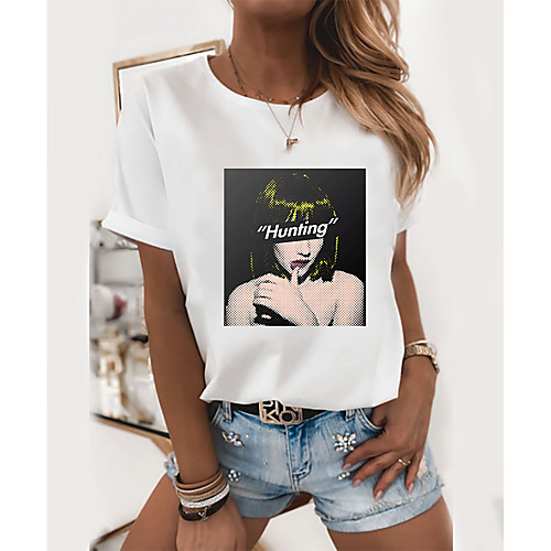 Women's T shirt Portrait Letter Print Round Neck Tops 100% Cotton Basic Basic Top White
Women's T shirt Portrait Letter Print Round Neck Tops 100% Cotton Basic Basic Top White
