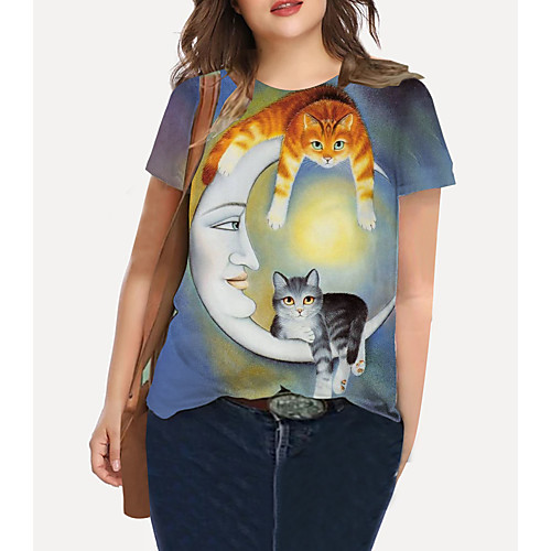 Women's Plus Size Print Cat Graphic Animal T shirt Large Size Crewneck Short Sleeve Basic Tops XL XXL 3XL Blue Big Size
Women's Plus Size Print Cat Graphic Animal T shirt Large Size Crewneck Short Sleeve Basic Tops XL XXL 3XL Blue Big Size