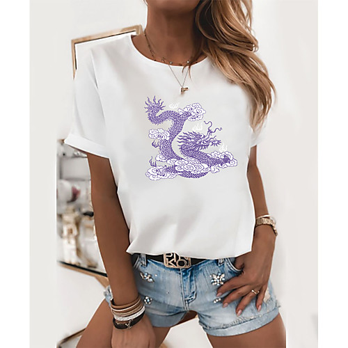 Women's T shirt Dragon Graphic Print Round Neck Tops 100% Cotton Basic Basic Top White
Women's T shirt Dragon Graphic Print Round Neck Tops 100% Cotton Basic Basic Top White