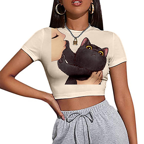 Women's Crop Tshirt Cat Animal Print Round Neck Tops Basic Basic Top Dusty Rose Khaki Light gray
Women's Crop Tshirt Cat Animal Print Round Neck Tops Basic Basic Top Dusty Rose Khaki Light gray