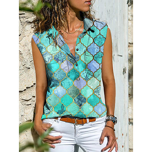 Women's Blouse Shirt Graphic Color Block Button Print Shirt Collar Tops Casual Streetwear Basic Top Blue Purple Green
Women's Blouse Shirt Graphic Color Block Button Print Shirt Collar Tops Casual Streetwear Basic Top Blue Purple Green