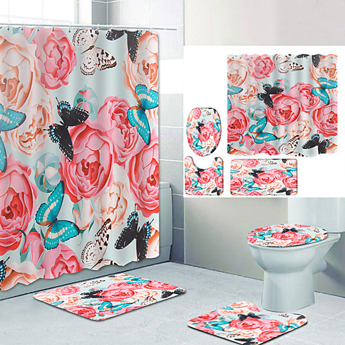 Powder-Colored Rose Flower Digital Printing Four-piece Set Shower Curtains and Hooks Modern Polyester Machine Made Waterproof Bathroom
Powder-Colored Rose Flower Digital Printing Four-piece Set Shower Curtains and Hooks Modern Polyester Machine Made Waterproof Bathroom