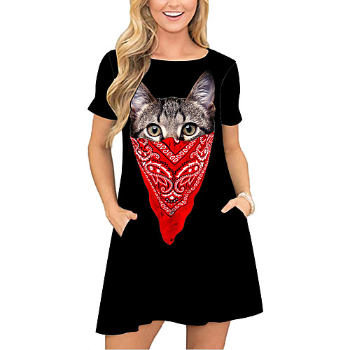 Women's T Shirt Dress Tee Dress Short Mini Dress Black Short Sleeve Cat Animal Pocket Print Spring Summer Round Neck Casual 2021 S M L XL XXL 3XL
Women's T Shirt Dress Tee Dress Short Mini Dress Black Short Sleeve Cat Animal Pocket Print Spring Summer Round Neck Casual 2021 S M L XL XXL 3XL