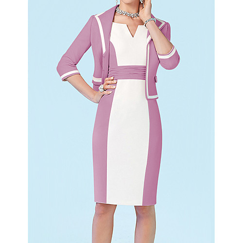 Two Piece Sheath / Column Mother of the Bride Dress Elegant V Neck Knee Length Satin 3/4 Length Sleeve with Sash / Ribbon Color Block 2021
Two Piece Sheath / Column Mother of the Bride Dress Elegant V Neck Knee Length Satin 3/4 Length Sleeve with Sash / Ribbon Color Block 2021