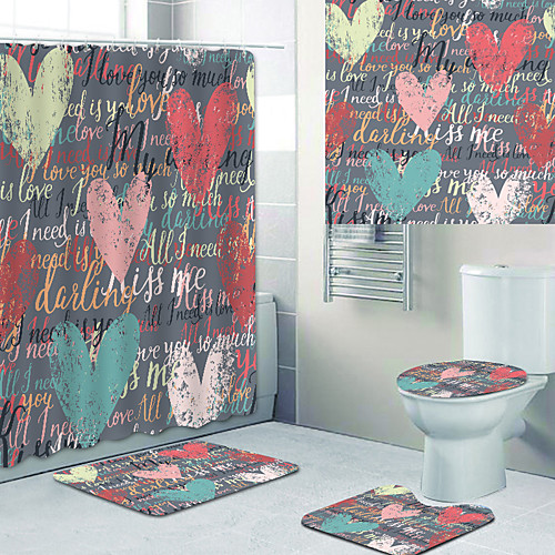 Love Heart Printed Bathtub Curtain liner Covered with Waterproof Fabric shower Curtain for Bathroom home Decoration with hook floor mat and four-piece Toilet mat
Love Heart Printed Bathtub Curtain liner Covered with Waterproof Fabric shower Curtain for Bathroom home Decoration with hook floor mat and four-piece Toilet mat