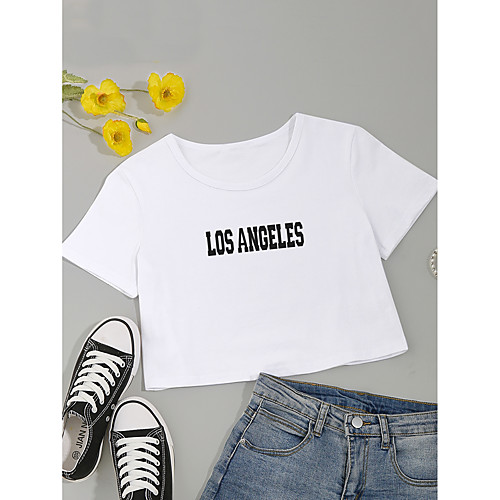 Women's Crop Tshirt Letter Print Round Neck Tops Cotton Basic Basic Top White Black
Women's Crop Tshirt Letter Print Round Neck Tops Cotton Basic Basic Top White Black