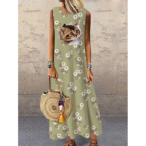 Women's Shift Dress Maxi long Dress Light Green Beige Sleeveless Floral Cat Animal Print Spring Summer Round Neck Casual 2021 S M L XL XXL 3XL
Women's Shift Dress Maxi long Dress Light Green Beige Sleeveless Floral Cat Animal Print Spring Summer Round Neck Casual 2021 S M L XL XXL 3XL