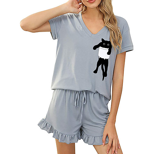 Women Basic Streetwear Cat Vacation Casual / Daily Two Piece Set Tracksuit T shirt Shorts Drawstring Ruffle Print Tops
Women Basic Streetwear Cat Vacation Casual / Daily Two Piece Set Tracksuit T shirt Shorts Drawstring Ruffle Print Tops
