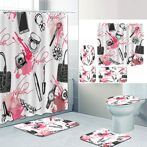 Pink Cosmetics Digital Printing Four-piece Set Shower Curtains and Hooks Modern Polyester Machine Made Waterproof Bathroom
Pink Cosmetics Digital Printing Four-piece Set Shower Curtains and Hooks Modern Polyester Machine Made Waterproof Bathroom