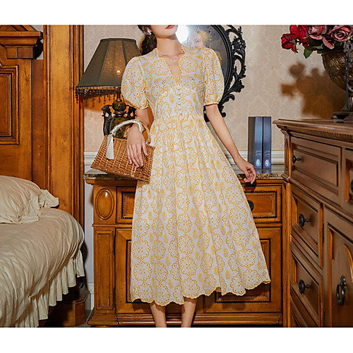 A-Line Cut Out Bohemian Holiday Party Wear Dress V Neck Short Sleeve Ankle Length Cotton with Buttons Embroidery 2021
A-Line Cut Out Bohemian Holiday Party Wear Dress V Neck Short Sleeve Ankle Length Cotton with Buttons Embroidery 2021