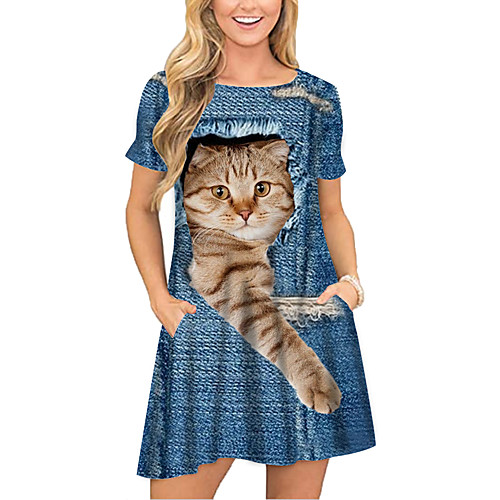 Women's T Shirt Dress Tee Dress Short Mini Dress Blue Short Sleeve Cat Animal Pocket Print Spring Summer Round Neck Casual 2021 S M L XL XXL 3XL
Women's T Shirt Dress Tee Dress Short Mini Dress Blue Short Sleeve Cat Animal Pocket Print Spring Summer Round Neck Casual 2021 S M L XL XXL 3XL