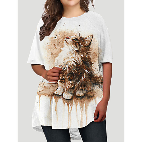 Women's Plus Size Cat Graphic Animal Print Basic Half Sleeve Fall Short Mini Dress T Shirt Dress Tee Dress Light Yellow
Women's Plus Size Cat Graphic Animal Print Basic Half Sleeve Fall Short Mini Dress T Shirt Dress Tee Dress Light Yellow