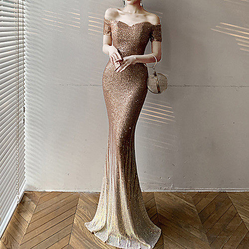 Mermaid / Trumpet Color Block Sparkle Wedding Guest Formal Evening Dress Off Shoulder Short Sleeve Floor Length Sequined with Sequin 2021
Mermaid / Trumpet Color Block Sparkle Wedding Guest Formal Evening Dress Off Shoulder Short Sleeve Floor Length Sequined with Sequin 2021