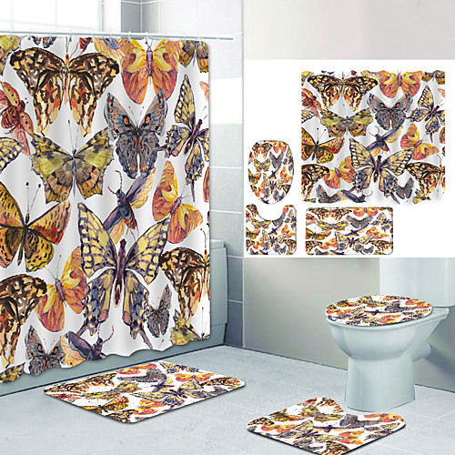 Colorful Butterfly Digital Printing Four-piece Set Shower Curtains and Hooks Modern Polyester Machine Made Waterproof Bathroom
Colorful Butterfly Digital Printing Four-piece Set Shower Curtains and Hooks Modern Polyester Machine Made Waterproof Bathroom