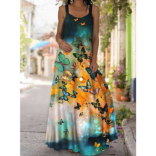 2021 summer new large-size women's suspender dress, slim and thin, long and large butterfly print dress
2021 summer new large-size women's suspender dress, slim and thin, long and large butterfly print dress