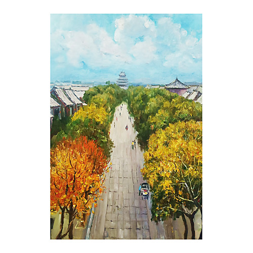

IARTS Hand Painted Gulou Street Oil Painting with Stretched Frame For Home Decoration
