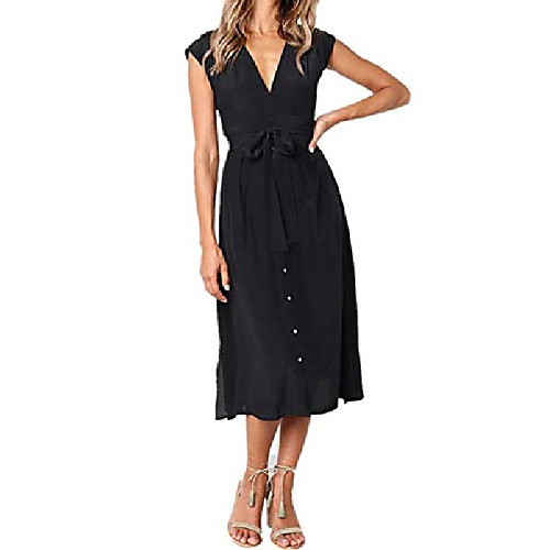 women's vintage v neck striped print tie waist button cap short sleeve midi dress beach party summer dress black
women's vintage v neck striped print tie waist button cap short sleeve midi dress beach party summer dress black