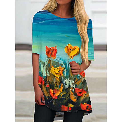 Women's T Shirt Dress Tee Dress Short Mini Dress Blue Half Sleeve Floral Color Block Print Spring Summer Round Neck Casual 2021 S M L XL XXL 3XL
Women's T Shirt Dress Tee Dress Short Mini Dress Blue Half Sleeve Floral Color Block Print Spring Summer Round Neck Casual 2021 S M L XL XXL 3XL