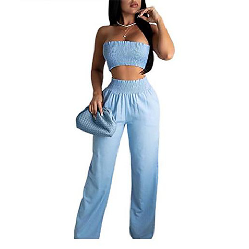 women's 2 piece sexy outfits strapless tube top with wide-leg pants solid color suit (medium, blue)
women's 2 piece sexy outfits strapless tube top with wide-leg pants solid color suit (medium, blue)