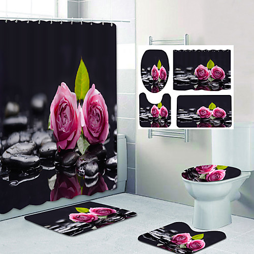 Rose Flowers On Pebbles Pattern Printing Bathroom Shower Curtain Leisure Toilet Four-Piece Design
Rose Flowers On Pebbles Pattern Printing Bathroom Shower Curtain Leisure Toilet Four-Piece Design