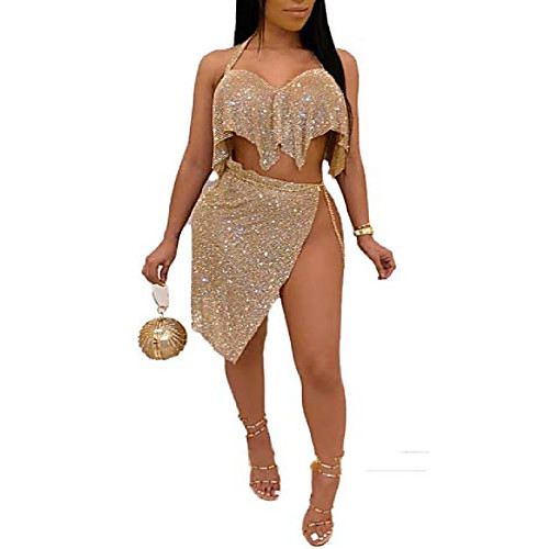 blansdi women sexy glitter 2 piece outfits dress halter sleeveless backless crop tops high split mini skirt set gold large
blansdi women sexy glitter 2 piece outfits dress halter sleeveless backless crop tops high split mini skirt set gold large