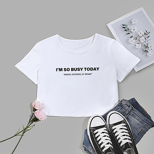 Women's Crop Tshirt Letter Print Round Neck Tops Cotton Basic Basic Top White Black
Women's Crop Tshirt Letter Print Round Neck Tops Cotton Basic Basic Top White Black