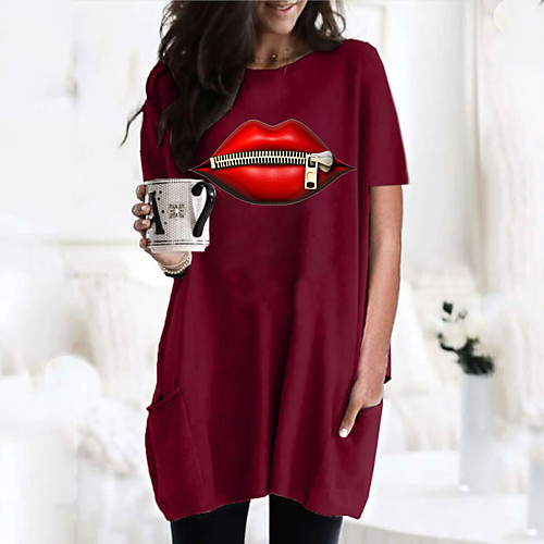 Women's T shirt Dress Graphic Mouth Round Neck Tops Basic Basic Top Black Wine Army Green
Women's T shirt Dress Graphic Mouth Round Neck Tops Basic Basic Top Black Wine Army Green