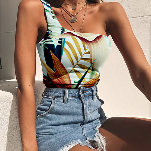 Women's Tank Top Floral Graphic Print One Shoulder Tops Basic Streetwear Basic Top White Blue Green
Women's Tank Top Floral Graphic Print One Shoulder Tops Basic Streetwear Basic Top White Blue Green
