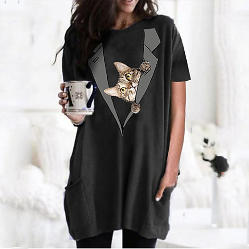Women's T shirt Dress Cat Graphic Round Neck Tops Basic Basic Top Black Wine Army Green
Women's T shirt Dress Cat Graphic Round Neck Tops Basic Basic Top Black Wine Army Green