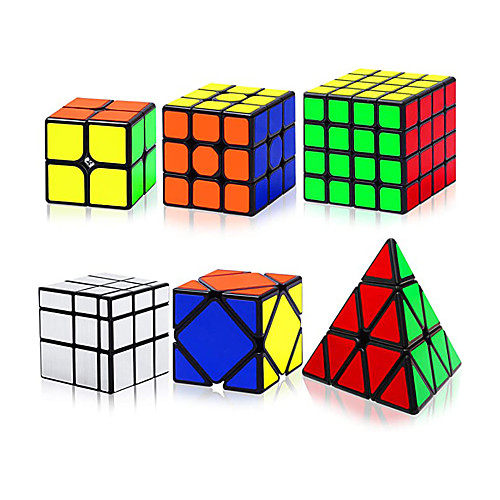 

QiYi Speed Cube Set Magic Speed Cube Bundle 2x2 3x3 4x4 Pyramid Mirror Skewb Cube Smooth Sticker Cubes Collection Puzzle Toy for Children Adults Pack of 6