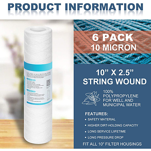 10 Micron String Wound Water Filter Universal Whole House Replacement Cartridge Sediment Filters for Well Water 10x2.5
10 Micron String Wound Water Filter Universal Whole House Replacement Cartridge Sediment Filters for Well Water 10x2.5