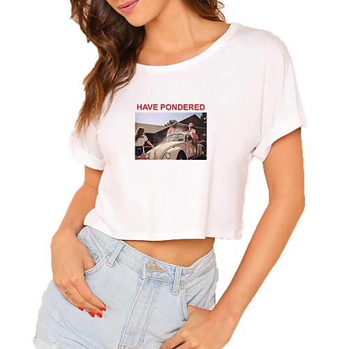 Women's Crop Tshirt Graphic Letter Print Round Neck Tops 100% Cotton Basic Basic Top White Black
Women's Crop Tshirt Graphic Letter Print Round Neck Tops 100% Cotton Basic Basic Top White Black