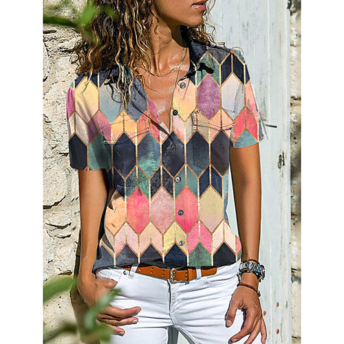 Women's Blouse Shirt Graphic Color Block Button Print Shirt Collar Tops Casual Streetwear Basic Top Blue Blushing Pink
Women's Blouse Shirt Graphic Color Block Button Print Shirt Collar Tops Casual Streetwear Basic Top Blue Blushing Pink