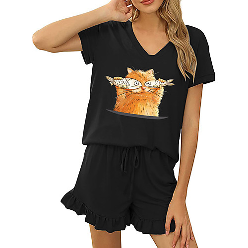 Women Basic Streetwear Cat Vacation Casual / Daily Two Piece Set Tracksuit T shirt Shorts Drawstring Ruffle Print Tops
Women Basic Streetwear Cat Vacation Casual / Daily Two Piece Set Tracksuit T shirt Shorts Drawstring Ruffle Print Tops
