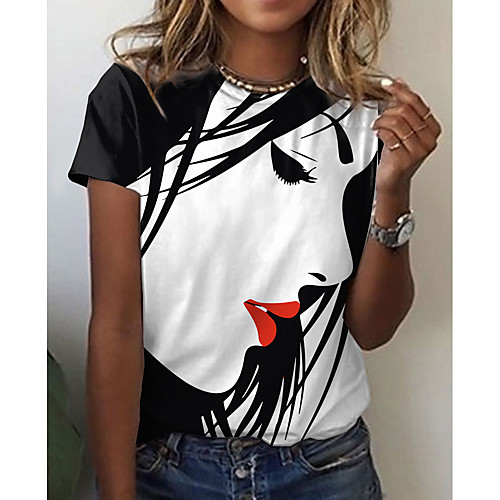 Women's T shirt Graphic Portrait Print Round Neck Tops Basic Basic Top White Blue Blushing Pink
Women's T shirt Graphic Portrait Print Round Neck Tops Basic Basic Top White Blue Blushing Pink