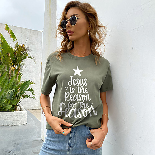 Women's T shirt Text Print Round Neck Tops Cotton Basic Basic Top Black Blue Purple
Women's T shirt Text Print Round Neck Tops Cotton Basic Basic Top Black Blue Purple
