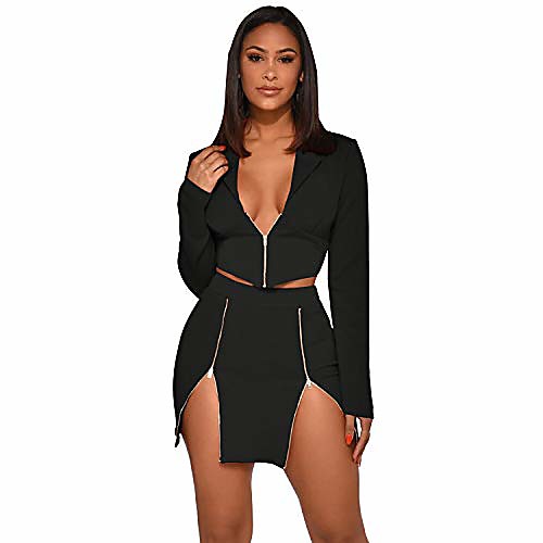 womens sexy 2 piece outfits long sleeve crop top zip up bodycon mini dresses party clubwear black
womens sexy 2 piece outfits long sleeve crop top zip up bodycon mini dresses party clubwear black
