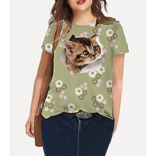 Women's Plus Size Print Cat Graphic Animal T shirt Large Size Crewneck Short Sleeve Basic Tops XL XXL 3XL Green Big Size
Women's Plus Size Print Cat Graphic Animal T shirt Large Size Crewneck Short Sleeve Basic Tops XL XXL 3XL Green Big Size