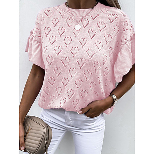 Women's Knitted Hole Solid Color Pullover Short Sleeves Sweater Cardigans Crew Neck Fall Spring White Purple Red
Women's Knitted Hole Solid Color Pullover Short Sleeves Sweater Cardigans Crew Neck Fall Spring White Purple Red