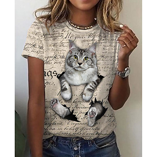 Women's T shirt Cat Graphic 3D Print Round Neck Tops Basic Basic Top White Beige
Women's T shirt Cat Graphic 3D Print Round Neck Tops Basic Basic Top White Beige
