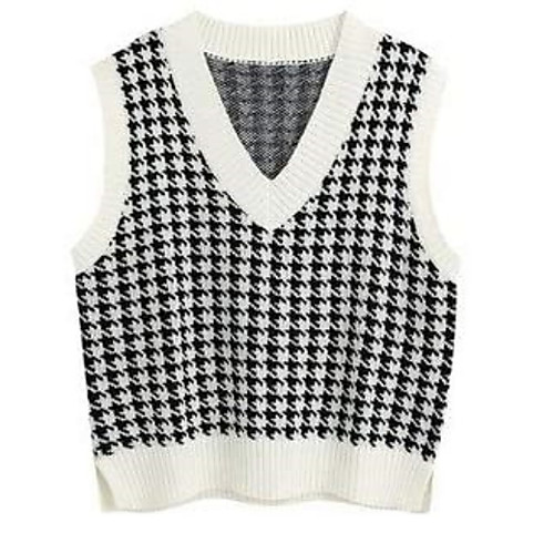 Women's Knitted Houndstooth Vest Sleeveless Sweater Cardigans V Neck Fall Spring White Black Purple
Women's Knitted Houndstooth Vest Sleeveless Sweater Cardigans V Neck Fall Spring White Black Purple