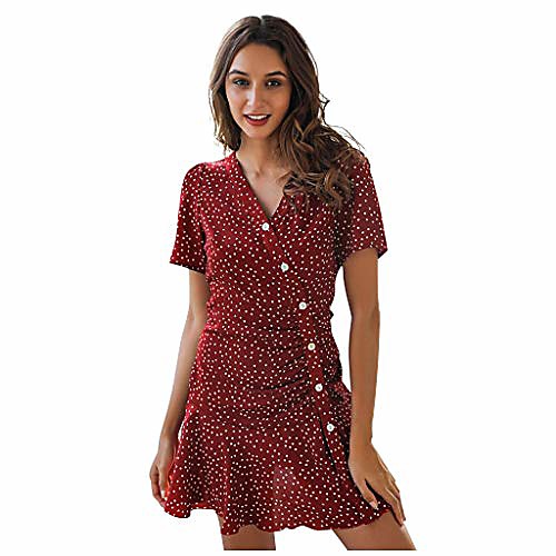 auwer womens polka dot v neck button down ruffles casual loose swing short mini t-shirt dress red
auwer womens polka dot v neck button down ruffles casual loose swing short mini t-shirt dress red